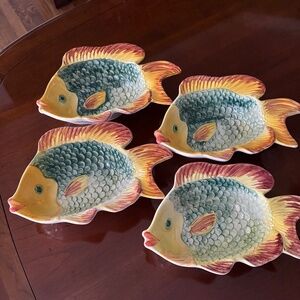 Portugal Pottery Fish Dish Bowl Hand Painted - Set of 4